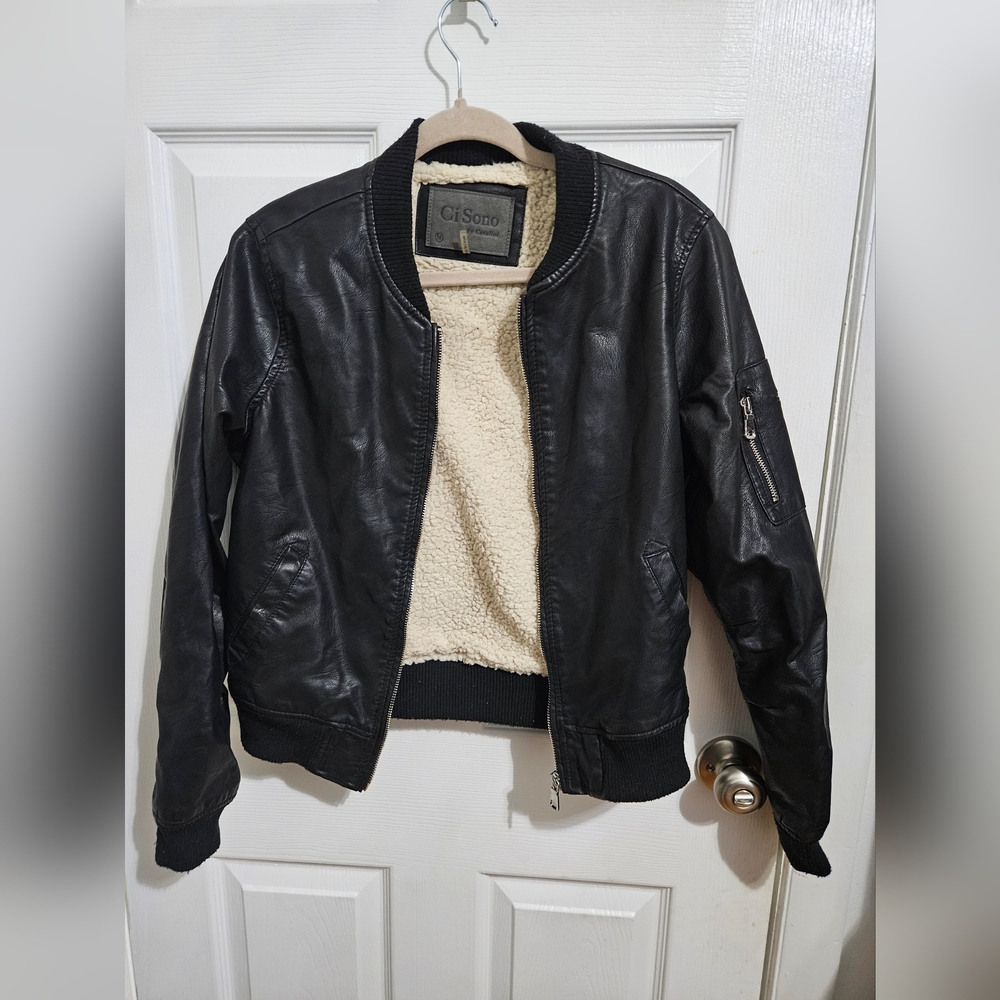 Ci Sono Faux Leather Bomber Womens Jacket with Fur Lining